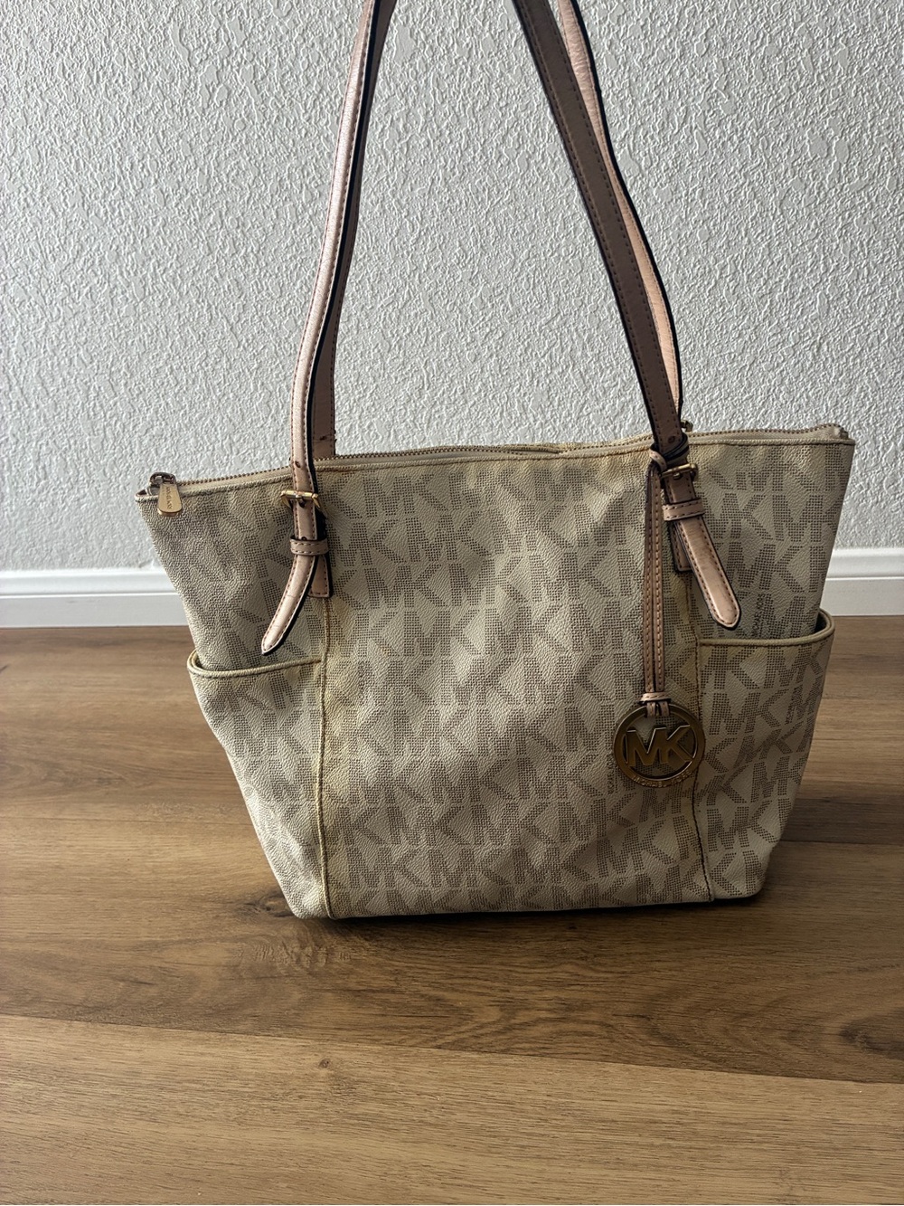 Michael Kors Jet Set Travel Medium Double Pocket Tote Vanilla Blush- REHAB